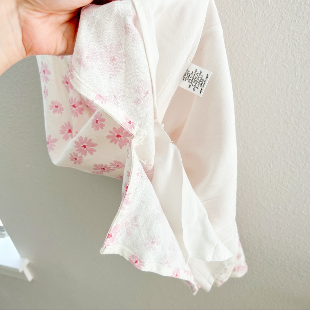 COTTON CANDY LA | Pink Floral Linen Mini Dress Medium Lace Up Back Zipper - Picture 9 of 9